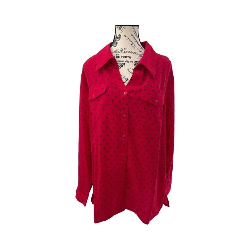 Serengeti Red/Black Button Front Roll-Tab Long Sleeve Blouse NWOT Size XL